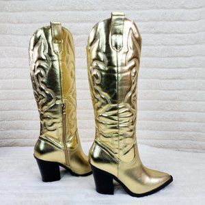Gold Heeled Boots for Women